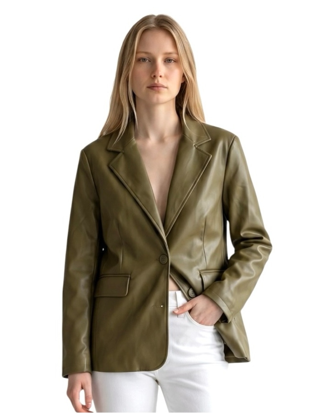 Urban Outfitters Olive Faux Leather Blazer Jacket
